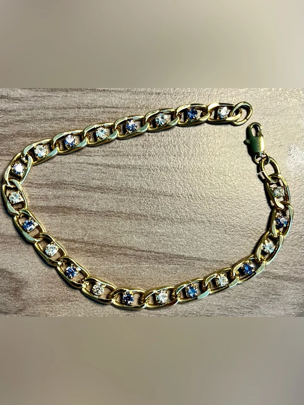 Gold Chain Bracelet with Blue and Clear Stones - Women's Jewelry